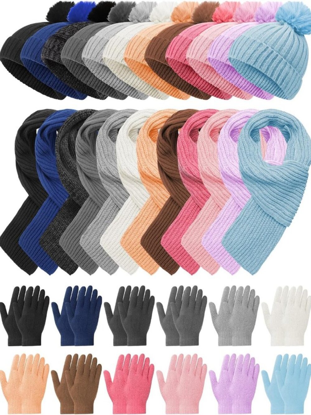 JaGely Kids Winter Hat Gloves Scarf Set Knit Pom Beanie Gloves Scarves Winter